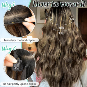 KooKaStyle Wavy Thick Clip in Hair Extensions 20-inch styled on a mannequin