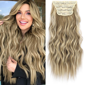 KooKaStyle Wavy Thick Clip in Hair Extensions 20 inches brown sandy blonde front view