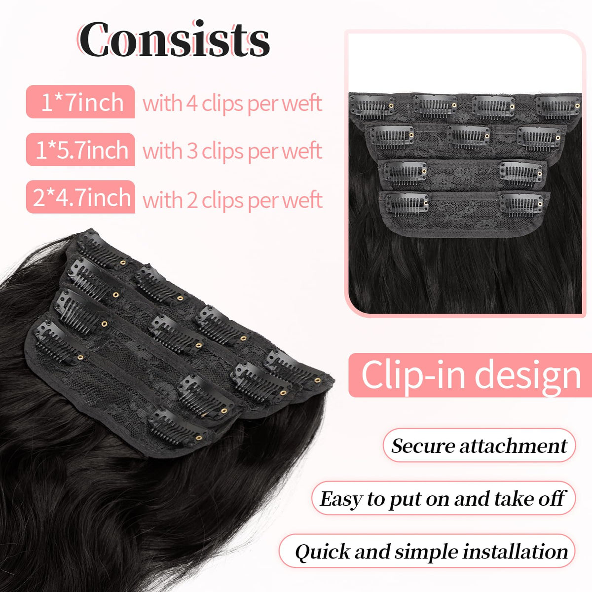 KooKaStyle Wavy Thick Clip in Hair Extensions 20" Natural Black on model