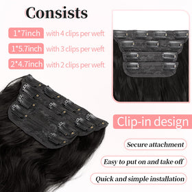 KooKaStyle Wavy Thick Clip in Hair Extensions 20" Natural Black on model