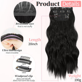 KooKaStyle Wavy Thick Clip in Hair Extensions 20" Natural Black packaging