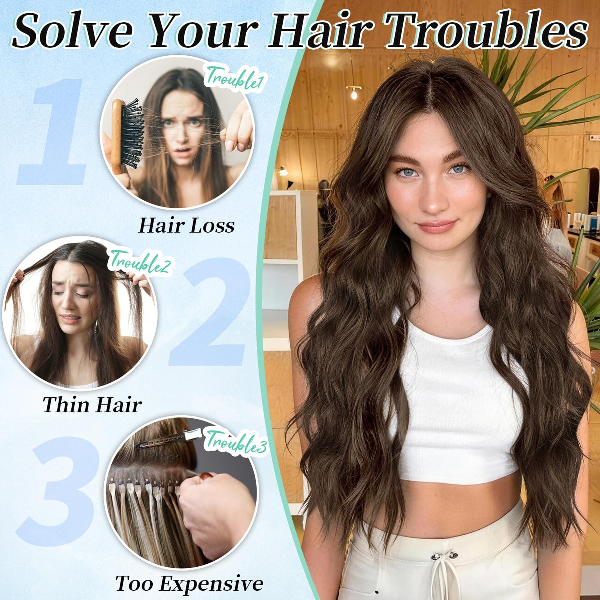 KooKaStyle Wavy Thick Clip in Hair Extensions 24" Chocolate Brown styled in hair