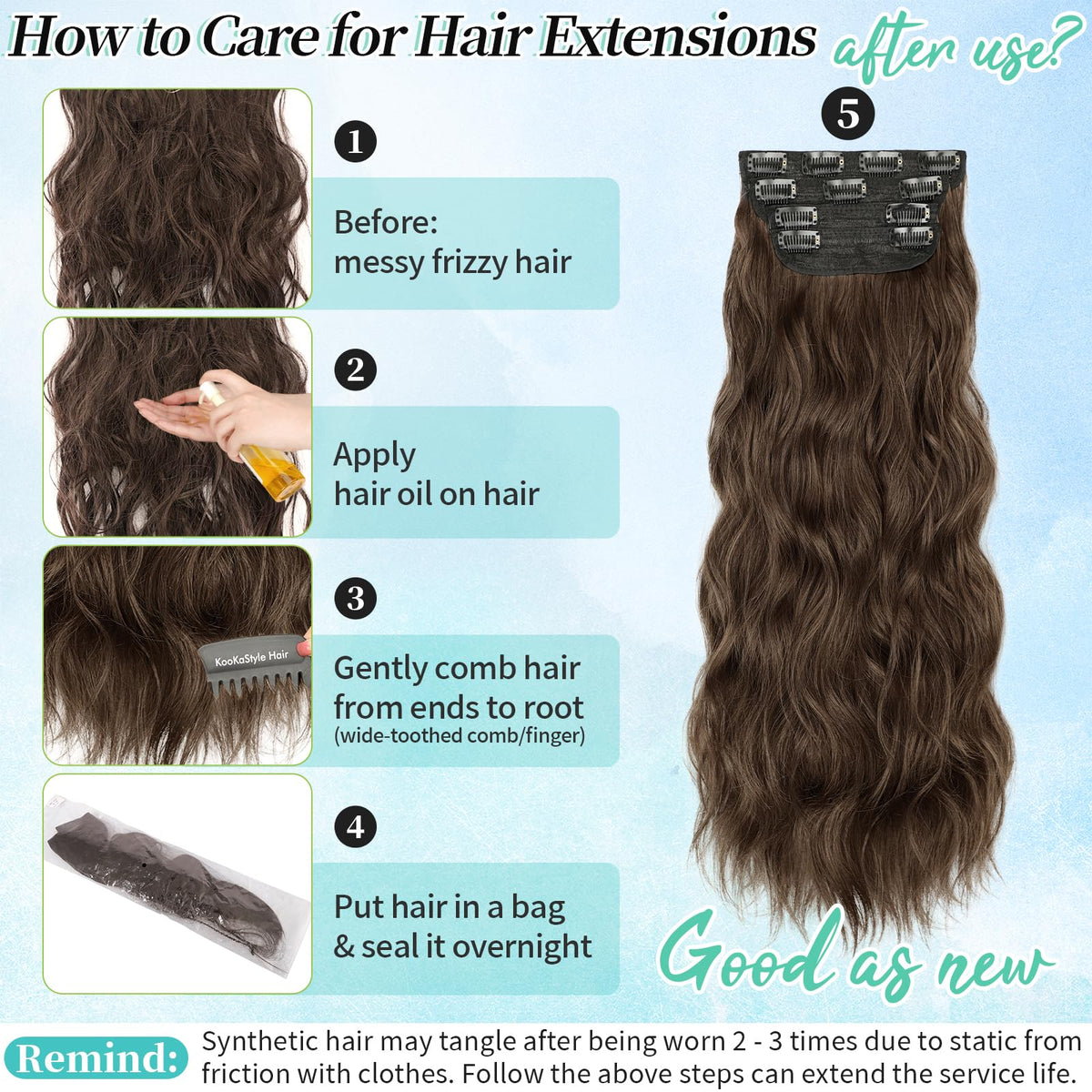 KooKaStyle Wavy Thick Clip in Hair Extensions 24" Chocolate Brown wefts