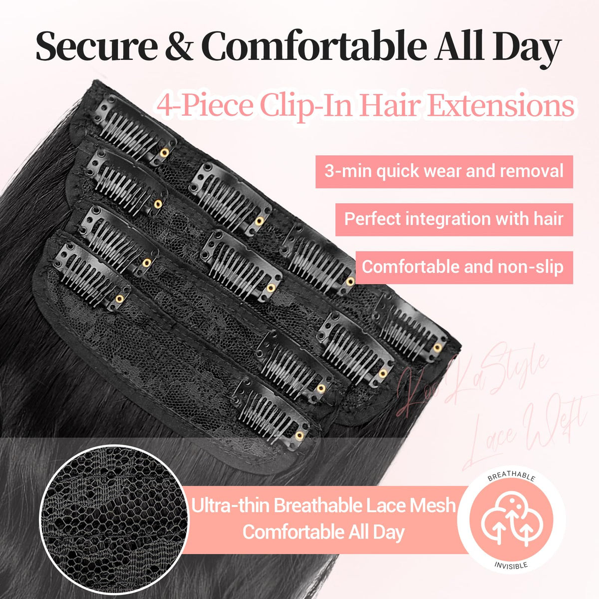 KooKaStyle Wavy Thick Clip in Hair Extensions 24-inch black packaging
