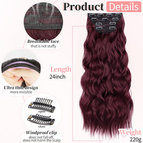 KooKaStyle Wavy Thick Clip in Hair Extensions 24-inch Burgundy packaging