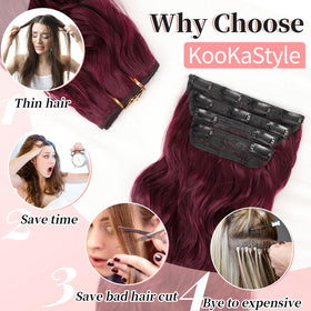 KooKaStyle Wavy Thick Clip in Hair Extensions 24-inch Burgundy side view