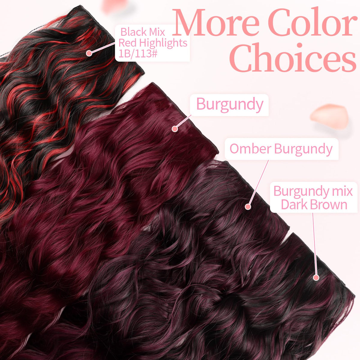 KooKaStyle Wavy Thick Clip in Hair Extensions 24-inch Burgundy with natural hair