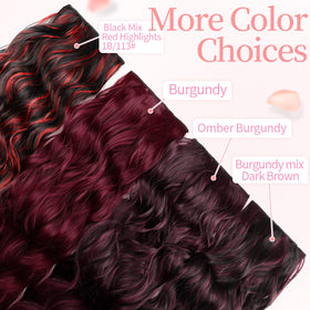KooKaStyle Wavy Thick Clip in Hair Extensions 24-inch Burgundy with natural hair