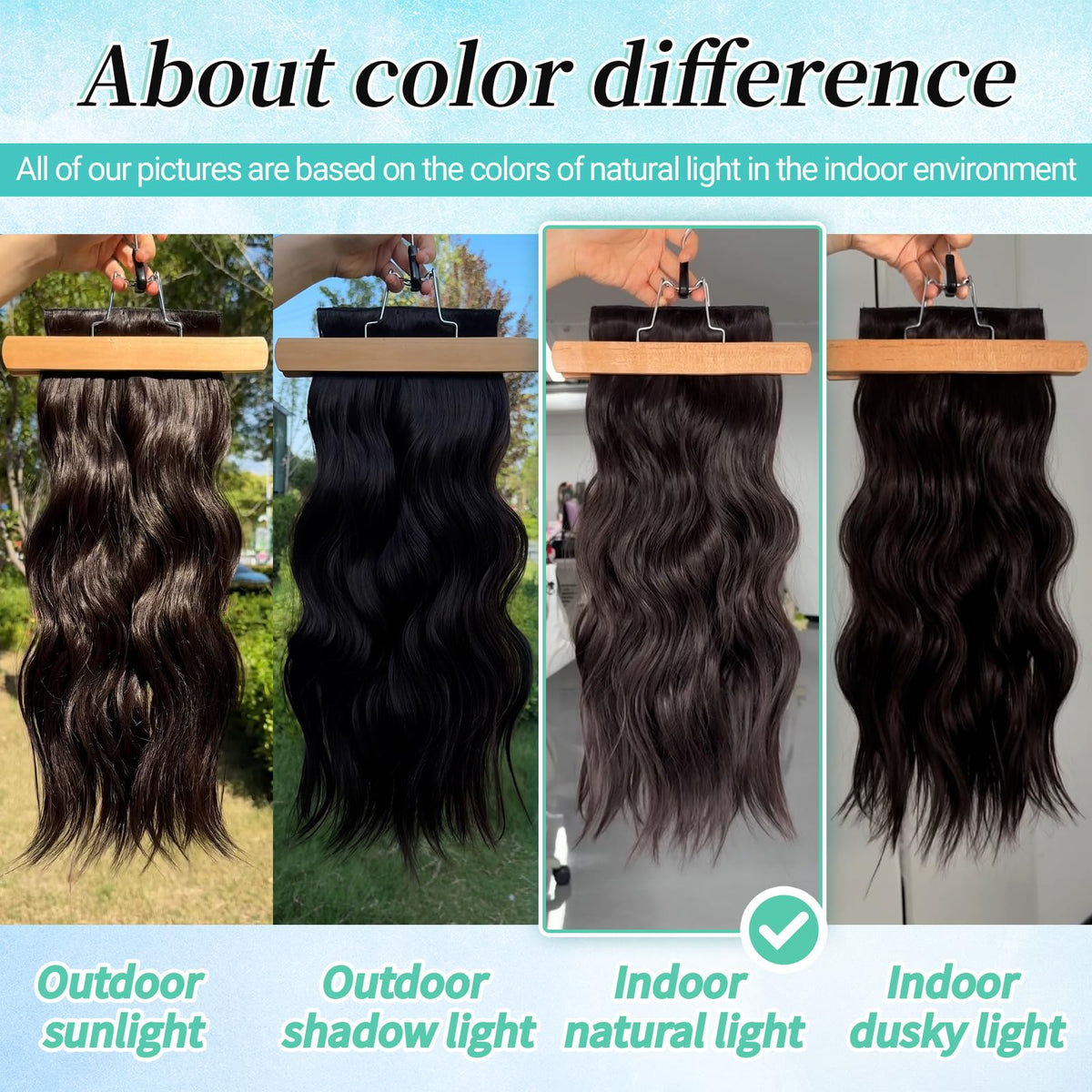 KooKaStyle Wavy Thick Clip in Hair Extensions 24 inch Dark Brown back view