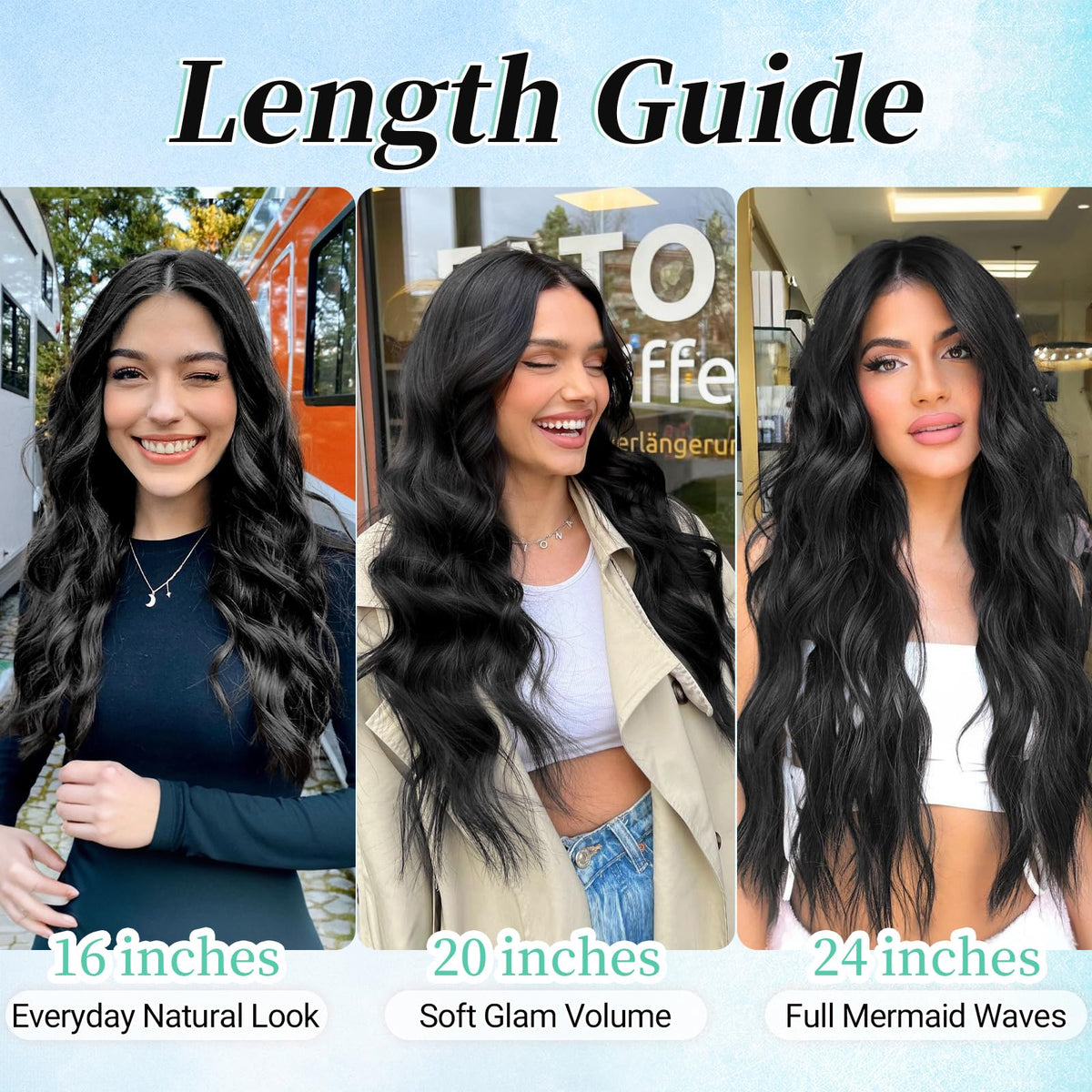 KooKaStyle Wavy Thick Clip in Hair Extensions 24 inch Dark Brown on model