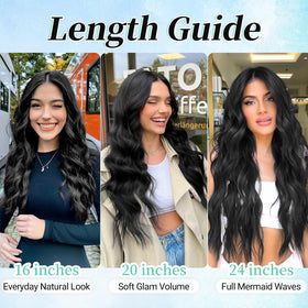 KooKaStyle Wavy Thick Clip in Hair Extensions 24 inch Dark Brown on model