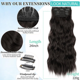 KooKaStyle Wavy Thick Clip in Hair Extensions 24 inch Dark Brown packaging