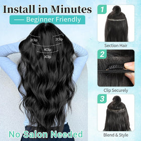 KooKaStyle Wavy Thick Clip in Hair Extensions 24 inch Dark Brown side view