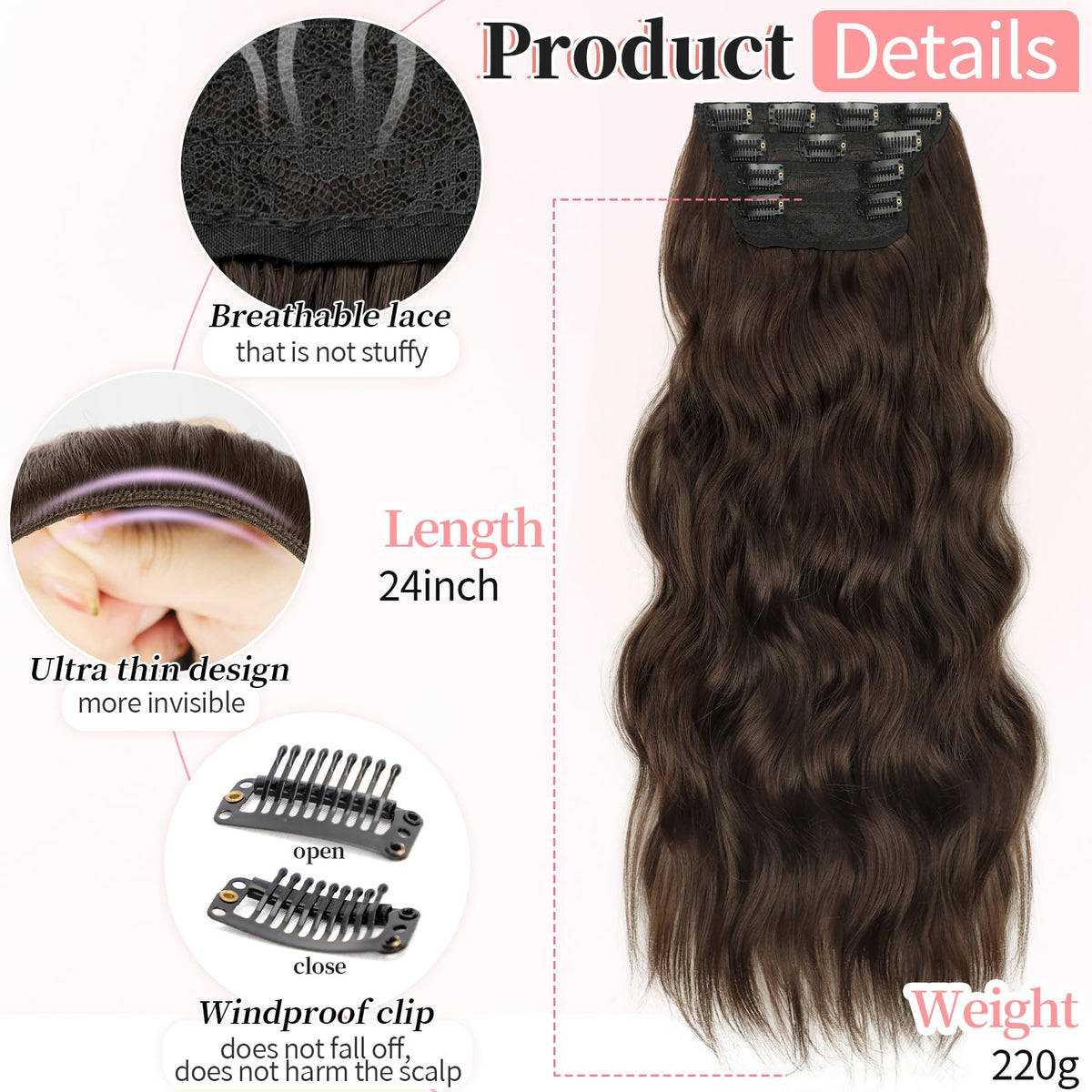 KooKaStyle Wavy Thick Clip in Hair Extensions 24 inch Dark Chocolate Brown packaging