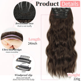 KooKaStyle Wavy Thick Clip in Hair Extensions 24 inch Dark Chocolate Brown packaging