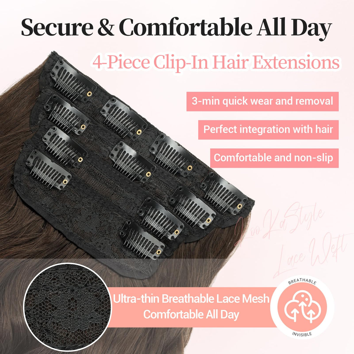 KooKaStyle Wavy Thick Clip in Hair Extensions 24 inch Dark Chocolate Brown back view