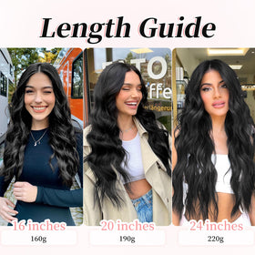 KooKaStyle Wavy Thick Clip in Hair Extensions 24 inch natural black back view