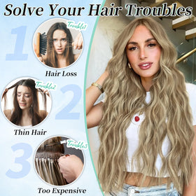 KooKaStyle Wavy Thick Clip in Hair Extensions close-up of clips