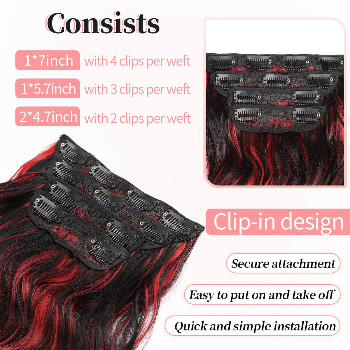 KooKaStyle Wavy Thick Clip in Hair Extensions close-up of texture