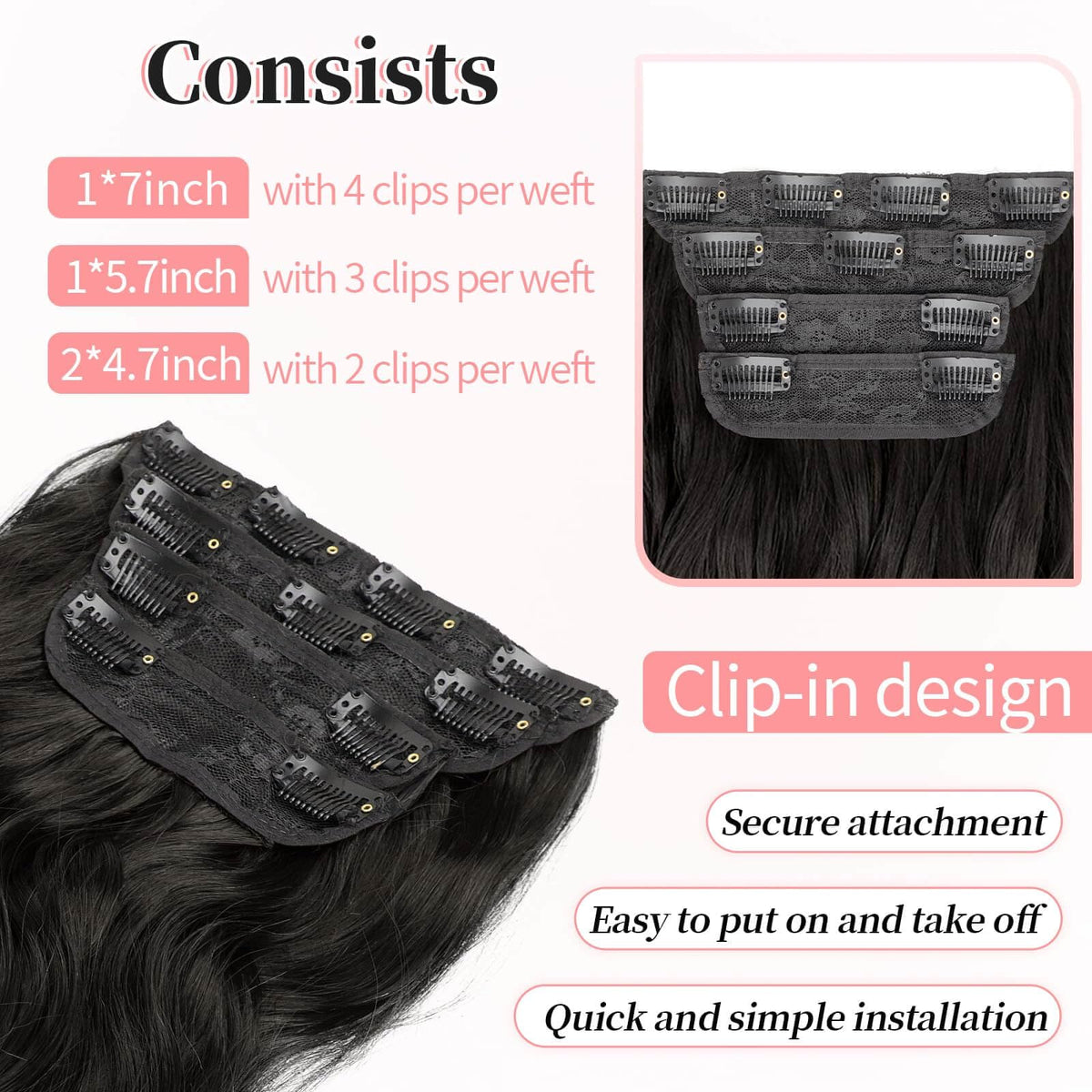 KooKaStyle Wavy Thick Clip in Hair Extensions displayed on a mannequin