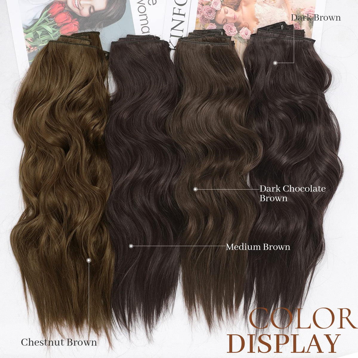 KooKaStyle Wavy Thick Clip in Hair Extensions displayed on a mannequin