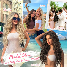 KooKaStyle Wavy Thick Clip in Hair Extensions displayed with a brush