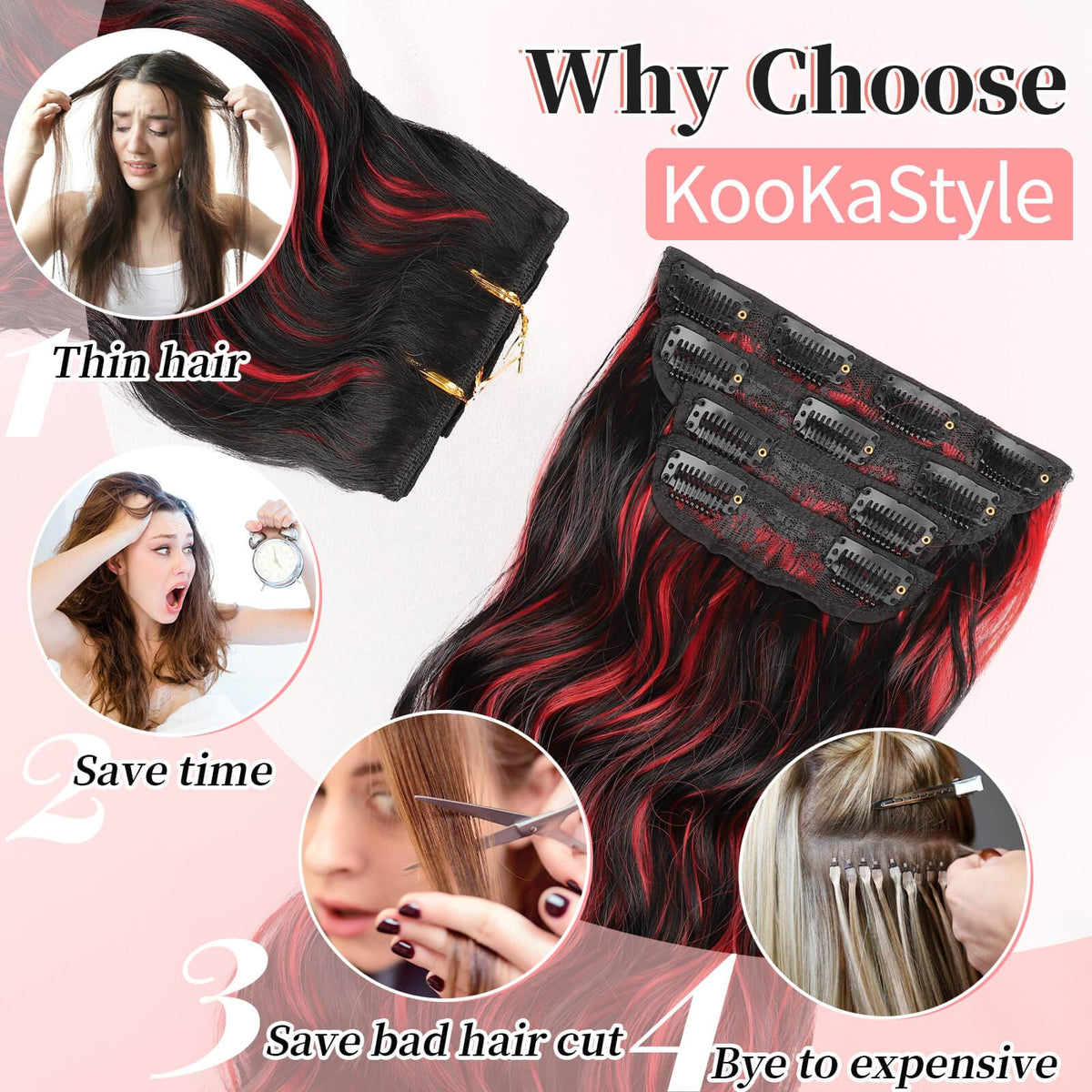 KooKaStyle Wavy Thick Clip in Hair Extensions in packaging