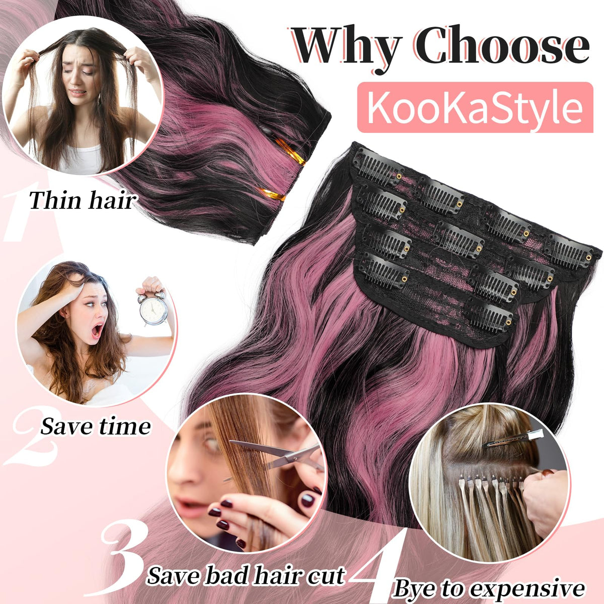 KooKaStyle Wavy Thick Clip in Hair Extensions packaging