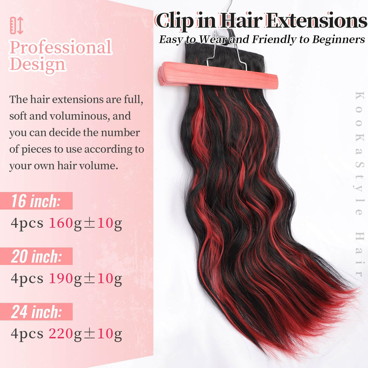 KooKaStyle Wavy Thick Clip in Hair Extensions side view displaying length
