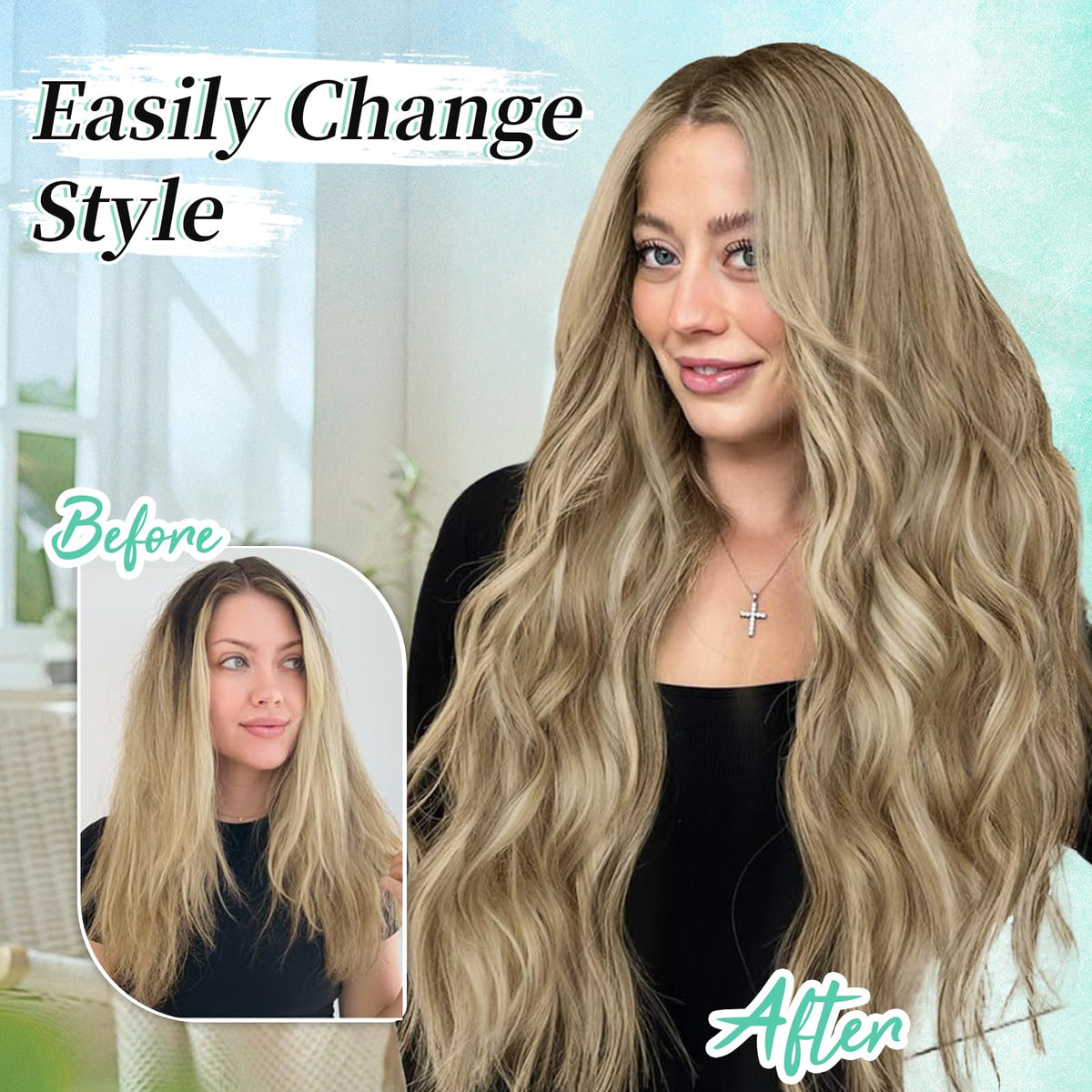 KooKaStyle Wavy Thick Clip in Hair Extensions styled in hair