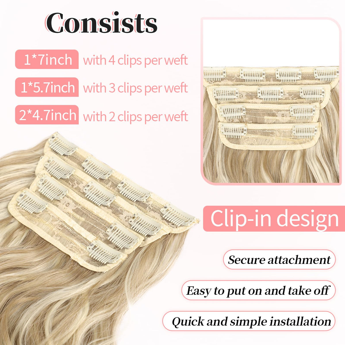 KooKaStyle Wavy Thick Clip in Hair Extensions styled on a mannequin