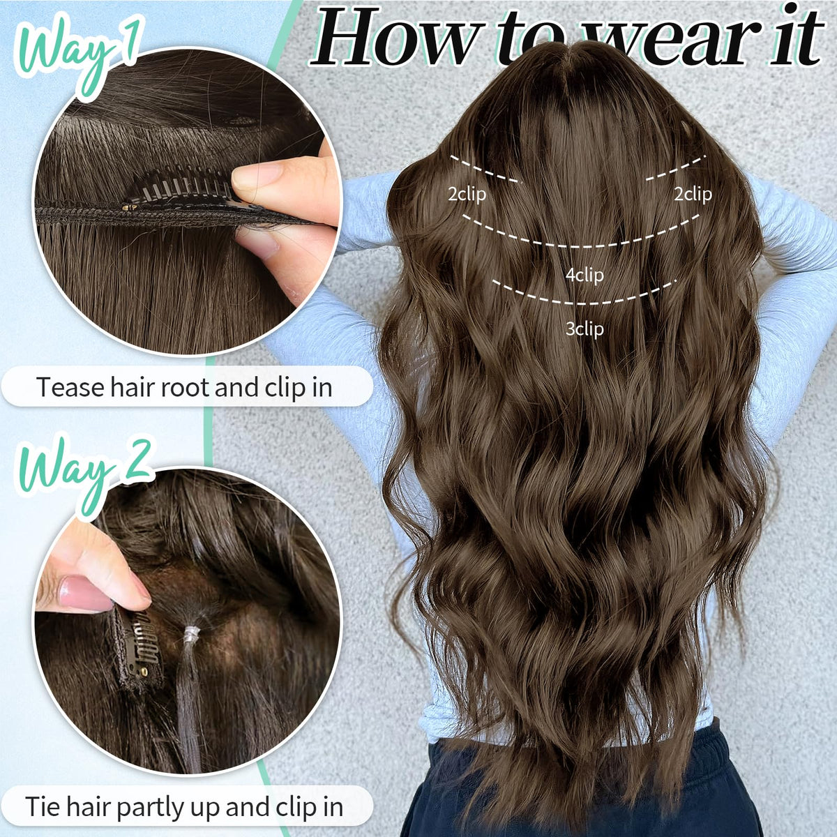 KooKaStyle Wavy Thick Clip in Hair Extensions styled with waves