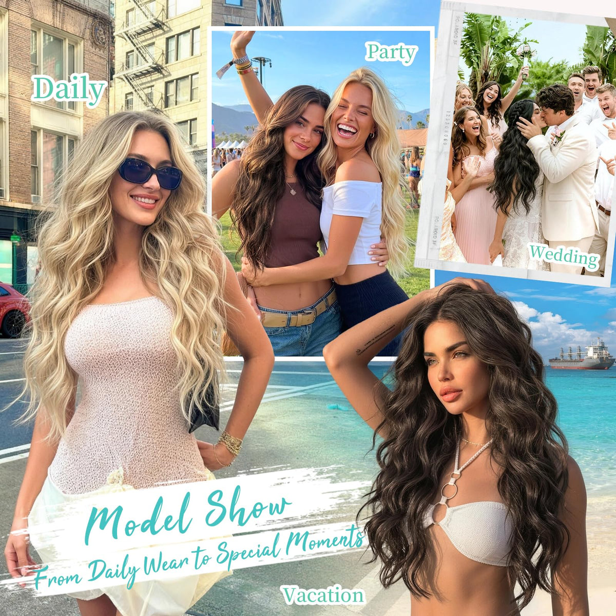 KooKaStyle Wavy Thick Clip in Hair Extensions texture detail