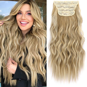 KooKaStyle Wavy Thick Hair Extensions 16-inch Light Brown and Golden Blonde front view