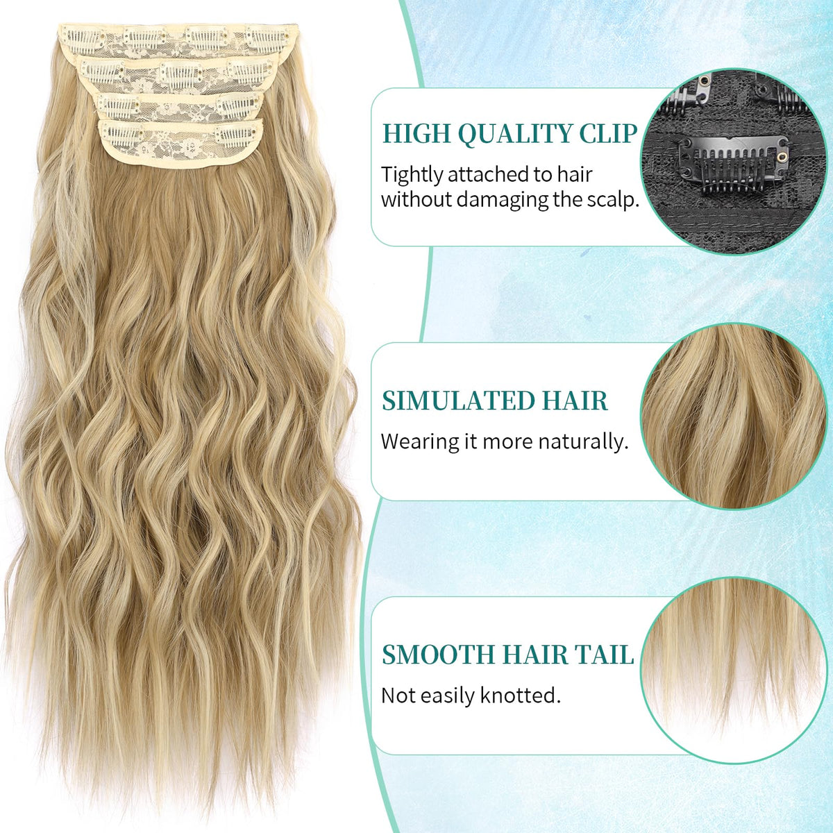 KooKaStyle Wavy Thick Hair Extensions 16-inch Light Brown and Golden Blonde side view