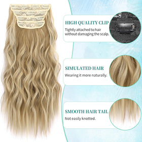KooKaStyle Wavy Thick Hair Extensions 16-inch Light Brown and Golden Blonde side view