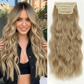KooKaStyle Wavy Thick Hair Extensions 24-inch dark ash blonde front view