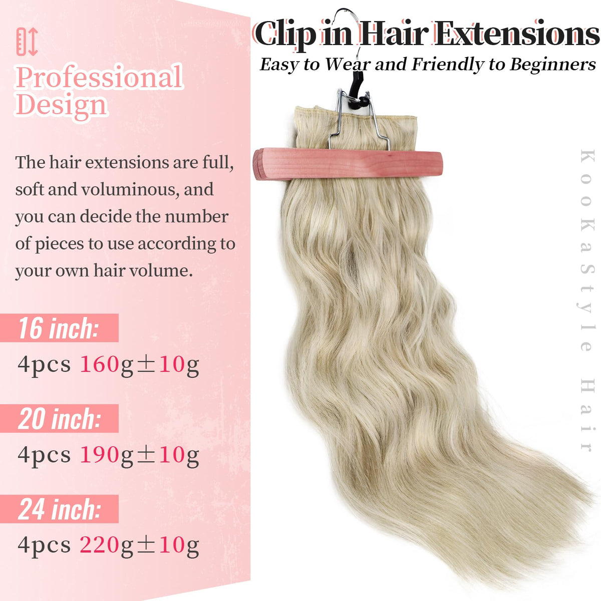 KooKaStyle Wavy Thick Hair Extensions 3 clips weft detail