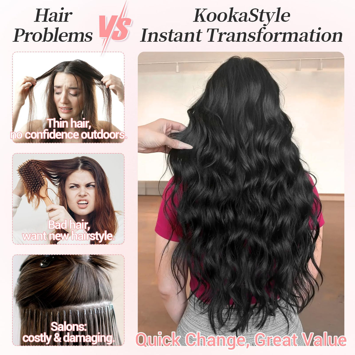 KooKaStyle Wavy Thick Hair Extensions in packaging