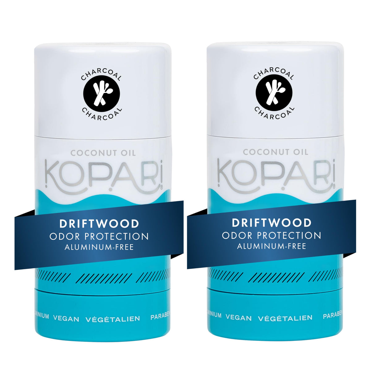 Kopari Coconut Deodorant 2 Pack front view with driftwood scent