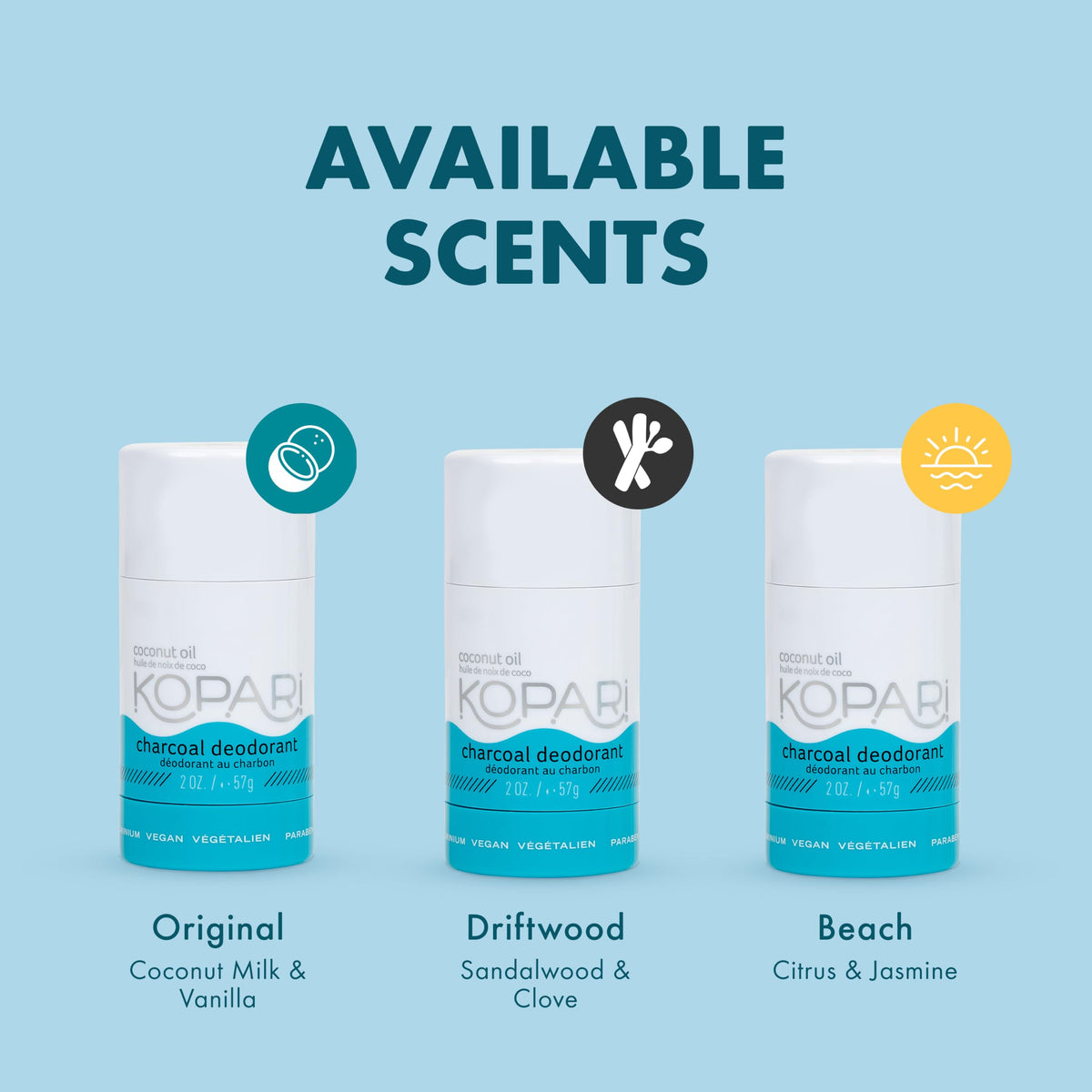 Kopari Coconut Deodorant side view, clear stick
