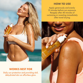 Kopari Sun Shield Body Glow SPF 50 lifestyle scene
