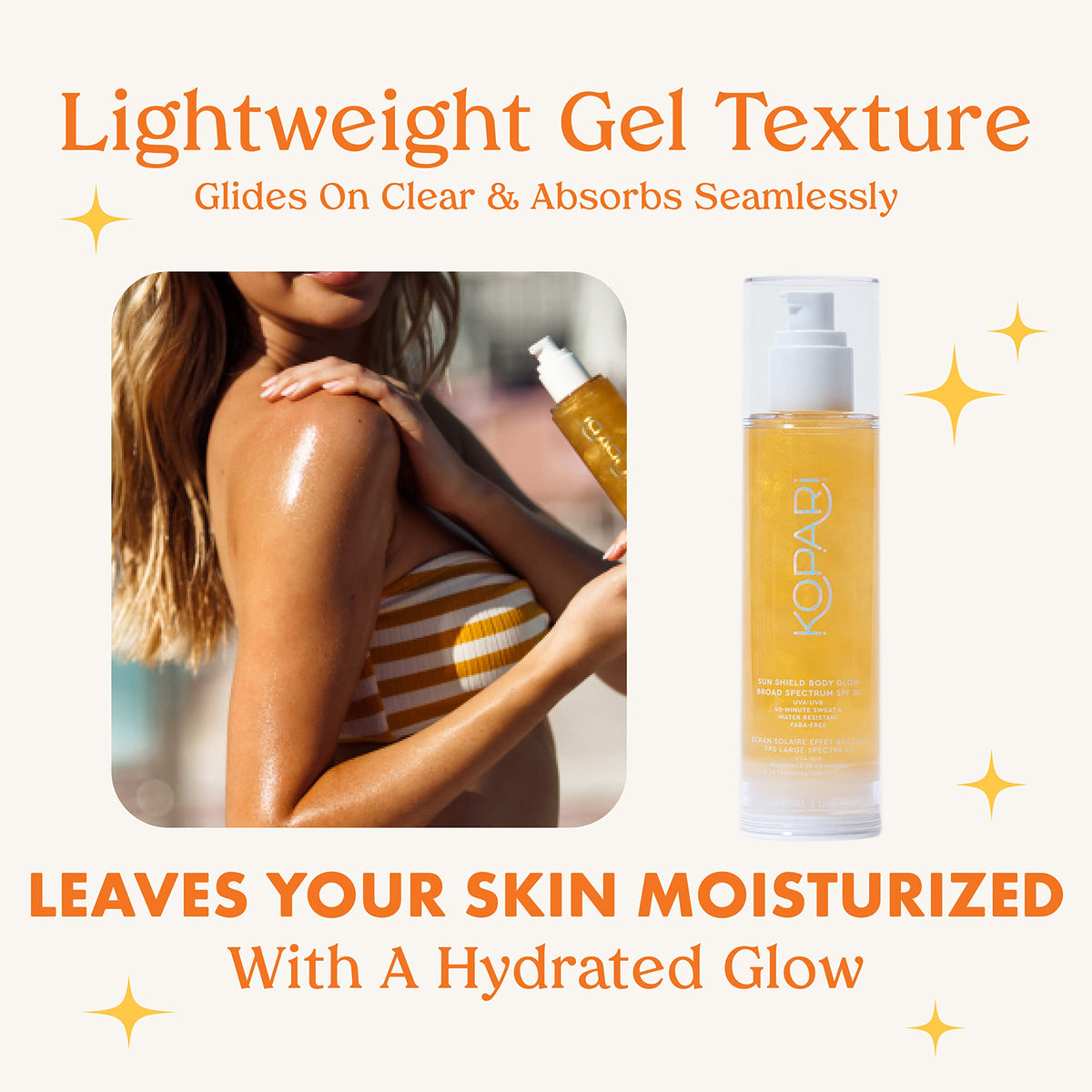 Kopari Sun Shield Body Glow SPF 50 with packaging