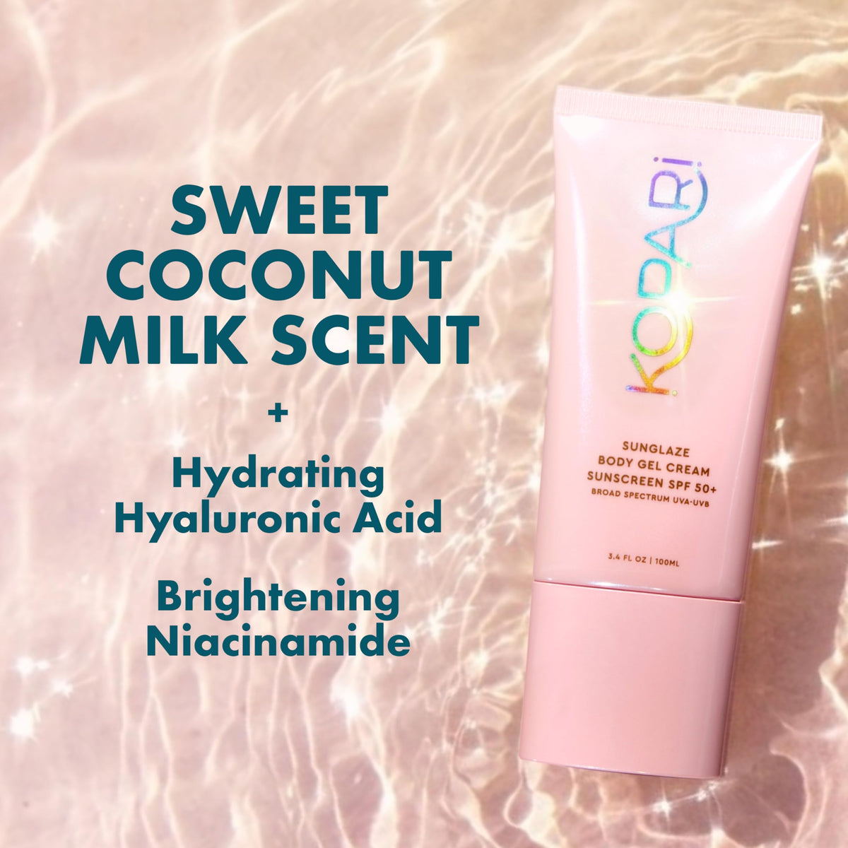 Kopari Sunglaze Body Gel Cream Sunscreen SPF 50+ lifestyle scene at beach