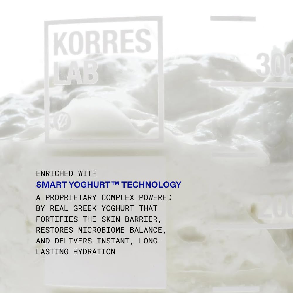 KORRES Greek Yoghurt Gel-Cream Moisturizer on a bathroom counter