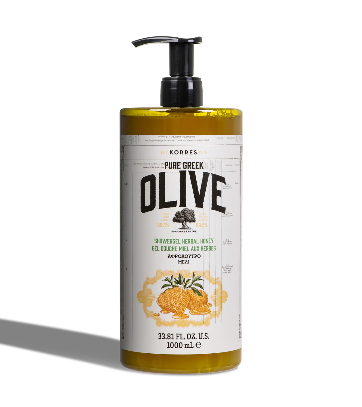 KORRES Pure Greek Olive Shower Gel Herbal Honey 33.8 Fl Oz front view