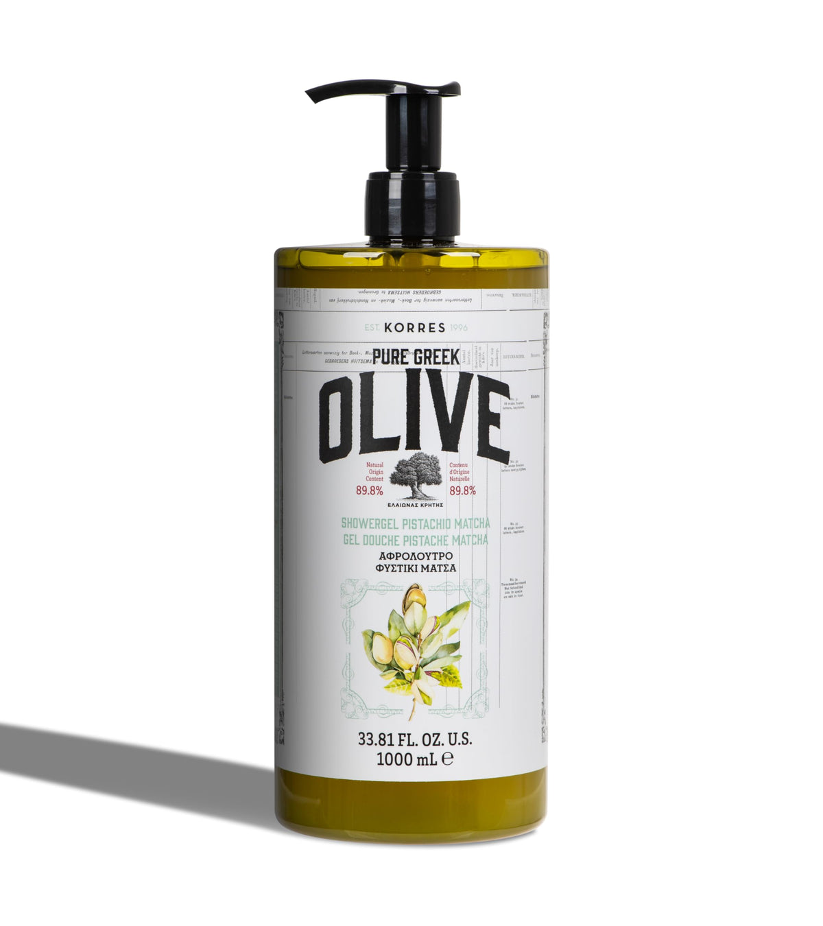 KORRES Pure Greek Olive Shower Gel Pistachio Matcha 33.8 Fl Oz front view