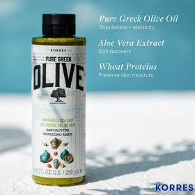 KORRES Pure Greek Olive Shower Gel Sea Salt in shower setting