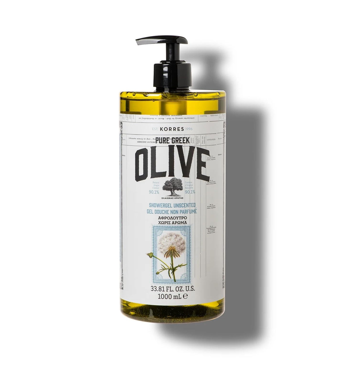 KORRES Pure Greek Olive Shower Gel Unscented 33.8 Fl Oz front view