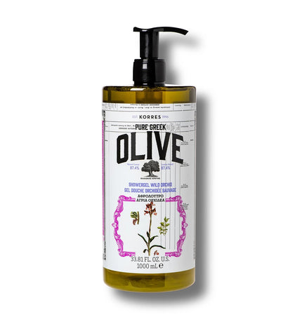 KORRES Pure Greek Olive Shower Gel Wild Orchid 33.8 Fl Oz front view